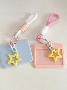 Paquete de tarjeta de estudiante para niñas, colorida, con forma de estrella, bandolera de plástico con llavero de cuerda, tarjeta de campus, tarjeta de estudiante, tarjetero, billetera, tarjetero de visita, tarjetero de crédito, tarjetero de identificación, billetera para mujer - Multicolor - Ver 2