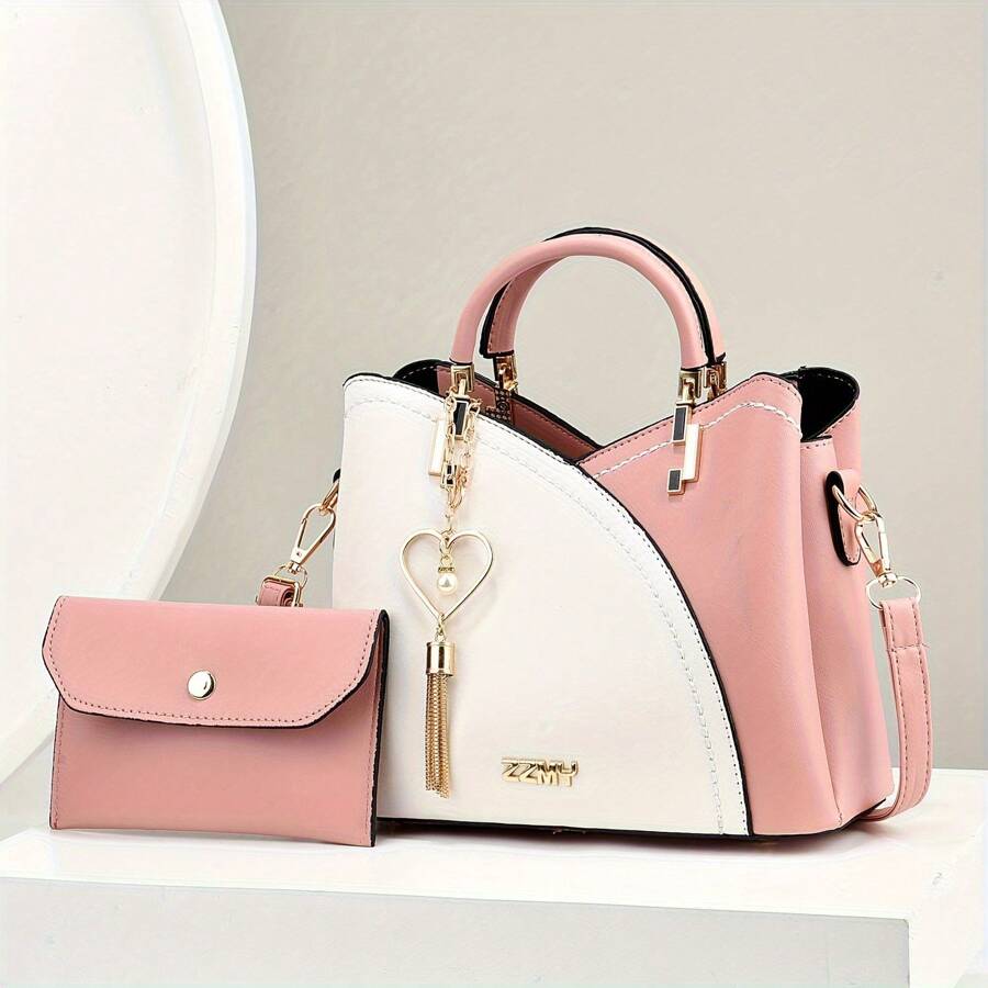 Small Purses And Handbags For Women Fashion Crossbody Bag Shoulder Bag Teenage Girls Satchel Purse Set 2pcs - 粉色 - 查看 1