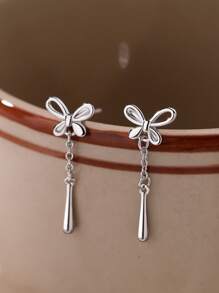 1 par de elegantes y estilosos pendientes de plata esterlina con borlas y lazo para mujeres, pendientes lindos, joyería exquisita, regalos de cumpleaños, uso diario