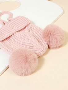 1 pieza Gorro de punto con doble pompón lindo para protección de orejas para bebé de 2-3 años, cálido para uso diario en otoño/invierno - 1PC - Ver 6
