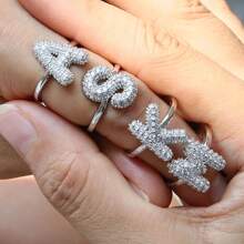 1pc New Cubic Zirconia 26 Letter Finger Ring Silver Plated Women Fashion Jewelry Letter Initial Wedding Rings