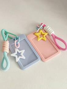 Paquete de tarjeta de estudiante para niñas, colorida, con forma de estrella, bandolera de plástico con llavero de cuerda, tarjeta de campus, tarjeta de estudiante, tarjetero, billetera, tarjetero de visita, tarjetero de crédito, tarjetero de identificación, billetera para mujer - Multicolor - Ver 1