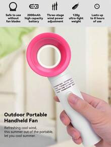 1 件 USB 可充电无叶手持风扇 - 便携式迷你台扇，3 档速度，适合旅行、露营、办公室和卧室使用