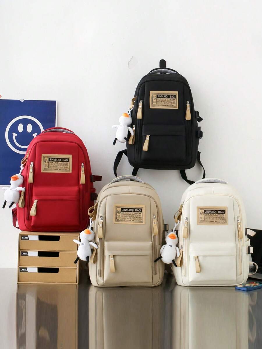 5 Pcs Back To School Backpack Set Classic Basic Simple Large Capcity Multi-Piece Backpack&Handbag&Crossbody Bag&Coin Purse&Pencil Case With Laptop Compartment School Bag - Khaki - View 1