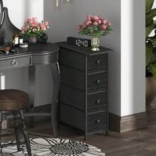 Vertical Slim Dresser Chest Of Drawers Skinny Storage Tower For Small Spaces Gaps Closet Bedroom Bathroom Small Fabric Drawer Unit (Charcoal Black, 4 Drawers) - 炭黑 - 查看 1