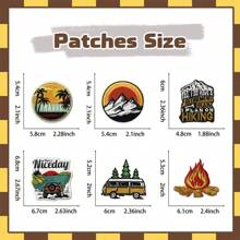 13pcs Mountain Landscape Embroidery Patches, Outdoor Element Travel Theme Iron-On Decals For DIY Backpack, Jacket, Hat, Jeans, Shoes Decoration