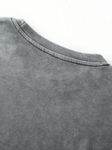 Hemo，Hemo，男士夏季字母印花圆领短袖休闲做旧水洗T恤 - 灰色 - 查看 3