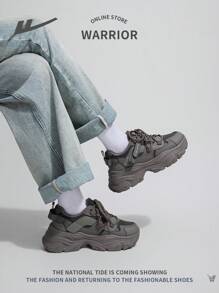 Women's Thick Sole Casual Chunky Sneakers, Lace-Up, Outdoor Running Comfortable Non-Slip Durable 2024 New Shoes - Olive Green - View 7