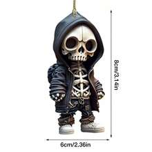 1 pièce Pendentif de décoration de Noël en acrylique 2D en forme de crâne à suspendre à la voiture, au sac à dos, porte-clés, décoration cadeau, Halloween, effrayant, automne, vacances, festival - Multicolore - Voir 2