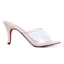Women's Sandal With Thin Heel 8 Cm Low Vinyl - Màu be - Xem 3