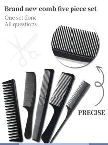 5pcs Set Of Plastic Hair Combs For Cutting And Styling Hair Hair Brush - Black - View 1