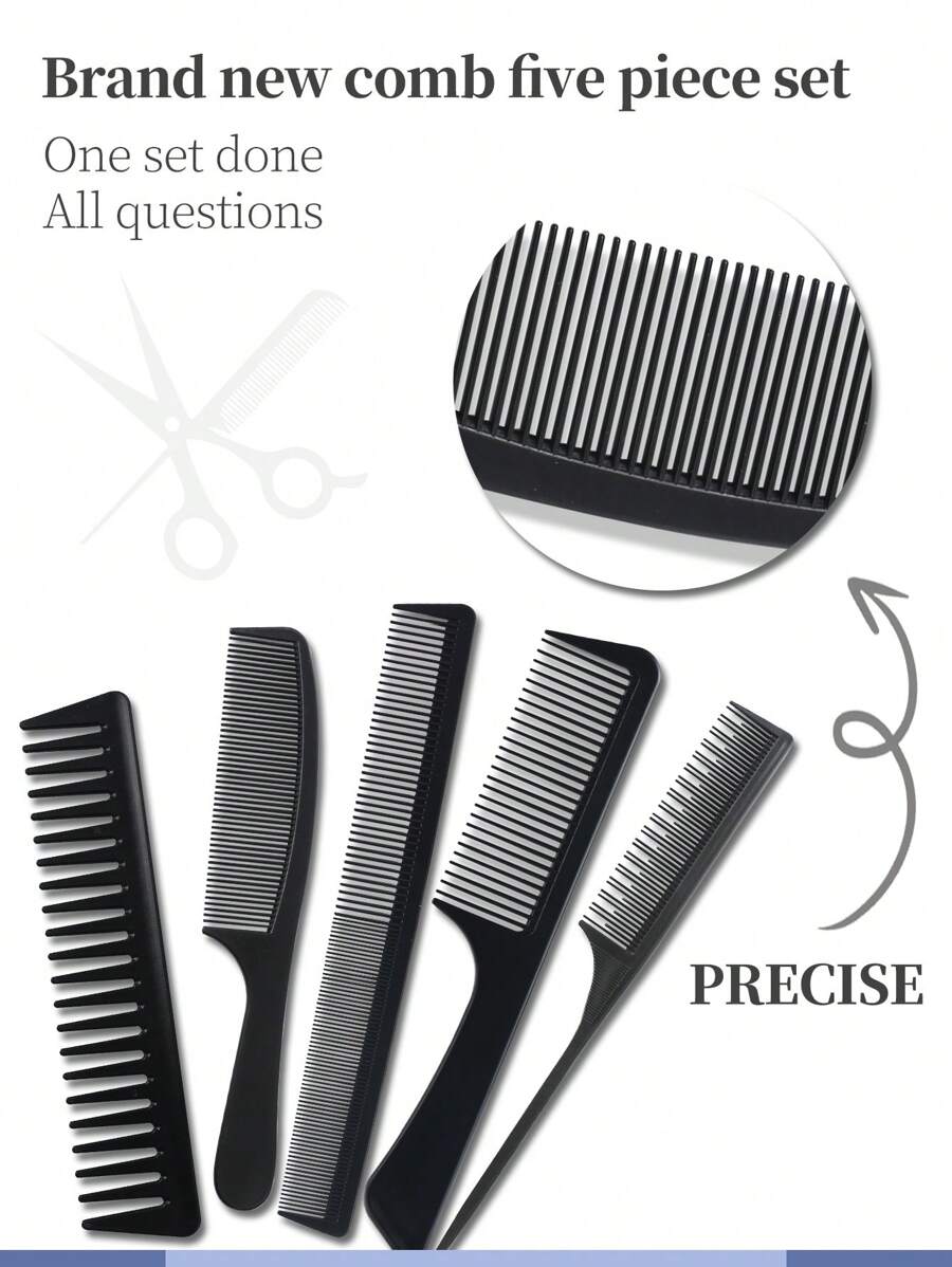 5pcs Set Of Plastic Hair Combs For Cutting And Styling Hair Hair Brush - Black - View 1