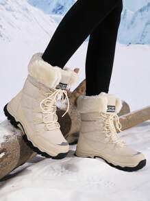 Women's Thickened Warm High Tube Winter Snow Boots, Waterproof Upper Non-Slip Sole Fashion Versatile Shoes - Beige - View 4