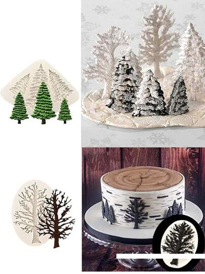 1/2pcs Silicone Dry Tree Cake Molds, Fondant Molds For Cake Decorating, Chocolate Baking Tools Christmas Decorations Christmas Decor Christmas Gifts Christmas Party Supplies Christmas Christmas Decorations Christmas Pajamas Christmas Gifts Christmas Decor