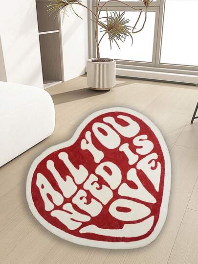 1pc Letter Carpet, "All You Need Is Love" Carpet, Heart Carpet, Blue Heart, Red Heart Color Carpet, Faux Wool Carpet, Soft Plush Texture, Multifunctional Fashion Creative Home Carpet, Living Room Carpet, Bedroom Carpet, Entrance Carpet, Kitchen Carpet, Bathroom Carpet, Gaming Room Carpet, Study Carpet; Machine Washable, Stain Resistant, Fleece Carpet, Autumn/Winter Carpet, Thick/Plush