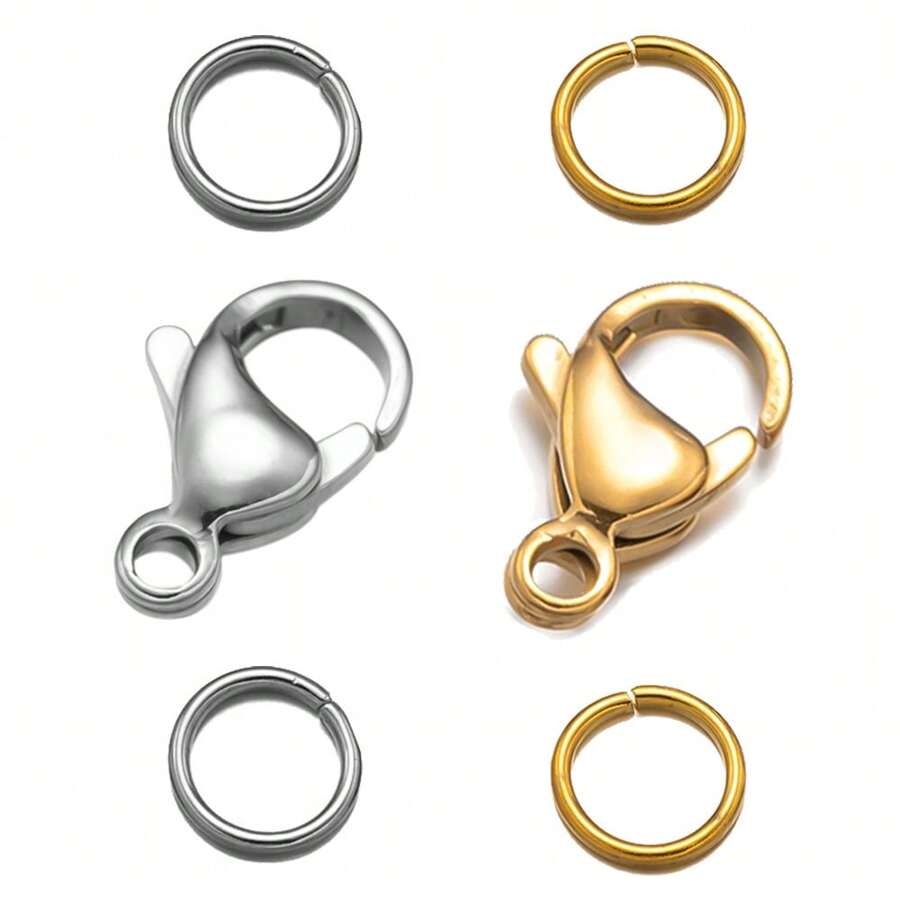 20 Stücke 304 Edelstahl Karabiner Verschlüsse mit 40 Stücke 7mm Binderinge für Ohrringe, Armbänder, Halsketten, Anhänger, Schmuck-DIY Herstellung