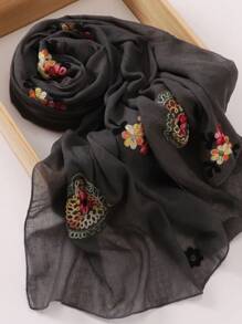 1 件刺绣花卉轻质透气围巾，复古风格防风披肩女式头巾 - 彩色 - 查看 18