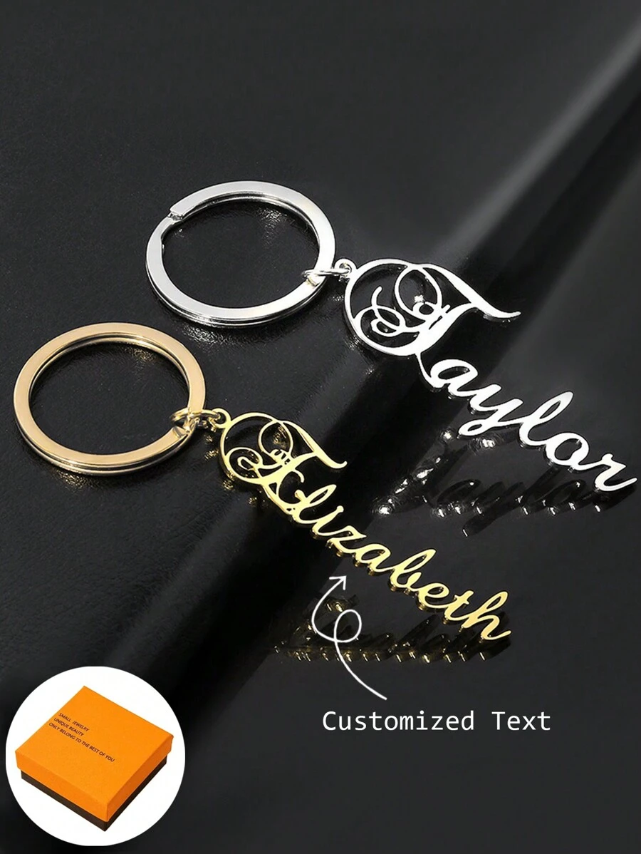 1个个性化姓名首字母钥匙扣，男士专属定制钥匙圈，简约日常风格，含礼盒，情人节礼物 - 金色 - 查看 1