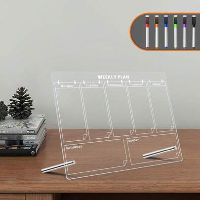 1 套桌面整理白板（包含 6 支白板笔）（黑色版包含 2 支白板笔）、透明亚克力可擦写日历和计划板、磁性干擦板、家庭和教学备忘录提醒器