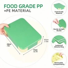 1pc Divided Sealed Fruit Box Salad Box, Office Worker, Work Microwave Oven Heating Bento Box, With Tableware Lunch Box, Suitable For Work And Travel Christmas Gift - Green - View 2