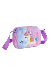 1pc Kid's Cartoon Plush Unicorn Crossbody Bag, Cute Shibori Dye Square Small Bag With Adjustable Strap For Coins, Accessories, Toys, Random Shibori Placement