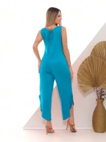 AME MODAS Long Tank Top Jumpsuit With Pocket For Women - 薄荷藍 - 查看 2