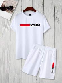 Paris Men's T-Shirt And Shorts Set Men's T-Shirt And Men's Shorts 227 - trắng - Xem 2