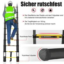 VA-Cerulean Telescopic Ladder Aluminum Telescopic Ladder Foldable Extension Ladder Non-Slip Aluminum Ladder Multi-Purpose Ladder Multi-Function Foldable Ladder Extension Ladder Max 150kg Load Capacity Black + Yellow 1.9+1.9M / 2.5+2.5M