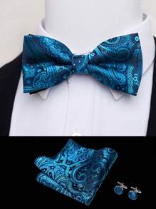 AlanKing 1 Set Luxury Paisley Bow Tie, Pocket Square, Cufflinks Suit Accessories For Men, Wedding & Business Valentine Day Valentines Men Necktie
