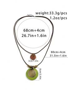 2pcs/set Vintage Round Wooden Pendant Necklace for Women, a Versatile  Long Beaded Necklace with Wax Thread, Ideal for Couples' Accessories