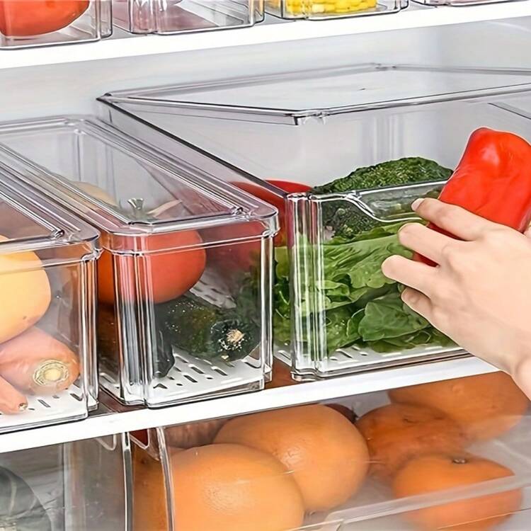 10 件带盖冰箱收纳箱，可堆叠透明食品储存容器，适用于水果、蔬菜、春夏野餐、婚礼、生日、派对、母亲节、厨房收纳和储存、厨房配件万圣节装饰万圣节服装秋季装饰节日装饰 - 10件套 - 查看 4