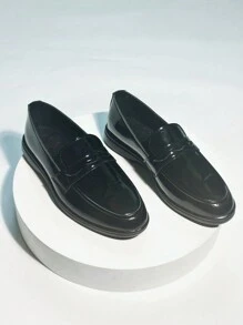 Women's Classic Black Mirror Loafers, All-Season Fashion Leather Casual Flat Shoes, Versatile Style - Bright Black - View 6