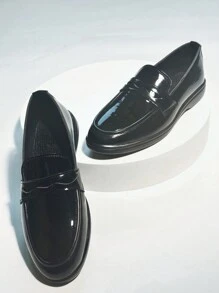 Women's Classic Black Mirror Loafers, All-Season Fashion Leather Casual Flat Shoes, Versatile Style - Bright Black - View 7