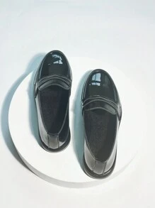 Women's Classic Black Mirror Loafers, All-Season Fashion Leather Casual Flat Shoes, Versatile Style - Bright Black - View 5