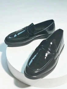 Women's Classic Black Mirror Loafers, All-Season Fashion Leather Casual Flat Shoes, Versatile Style - Bright Black - View 4