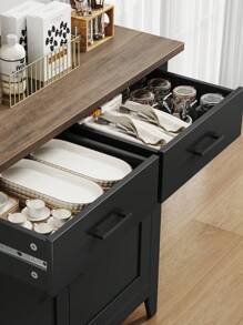 Sideboard, Kitchen Cabinet With 2 Drawers And 2 Doors, Kitchen Island With Worktop For Kitchen, Living Room, Dining Room, Wood, 82 X 40 X 91 Cm - 黑色 - 查看 4