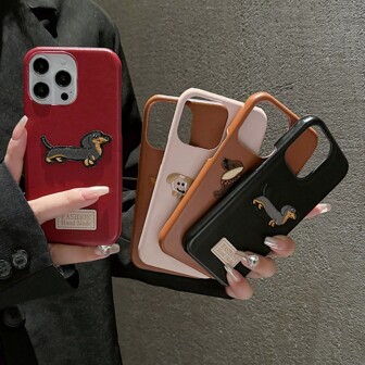 Apple 15 Pro Max Phone Case, Embroidered Leather Apple 15 Plus Cartoon Puppy Design Phone Case, Creative 14 Pro Max, Apple 13 Shockproof Animal Pattern Phone Case, Apple 12 Pro Max, Apple 11 Protective Cover, High-End Leather Texture 14 Plus Protective Case