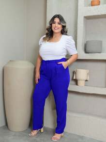 Plus Size Tailoring Pants With Button GG To G3 - Royal Blue - View 2