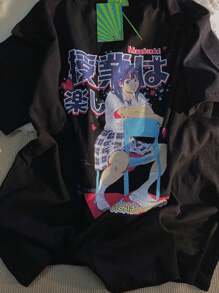 Unisex Anime Colege T-Shirt 100% Cotton Streetwear Launch Shipping In Various Colors!! - Black - View 1