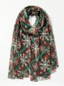 1 条圣诞主题围巾，可爱圣诞老人/雪花/驯鹿/圣诞树数码印花围巾，派对装饰轻便透气围巾
