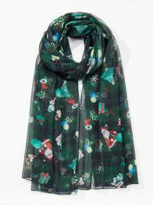 1 条圣诞主题围巾，可爱圣诞老人/雪花/驯鹿/圣诞树数码印花围巾，派对装饰轻便透气围巾