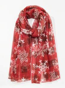 1 条圣诞主题围巾，可爱圣诞老人/雪花/驯鹿/圣诞树数码印花围巾，派对装饰轻便透气围巾