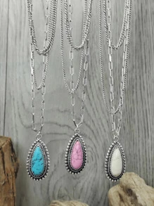 1pc Vintage Style Turquoise Inlay Necklace Chain For Women