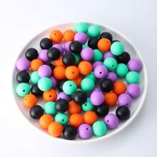 50顆15mm牛奶花印花矽膠珠,圓形散珠,適用於珠寶製作、diy項鍊手鍊鑰匙掛手機鍊、手工藝品供應材料 - 彩色 - 查看 23