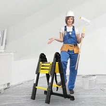 VA-Cerulean Telescopic Ladder Aluminum Telescopic Ladder Foldable Extension Ladder Non-Slip Aluminum Ladder Multi-Purpose Ladder Multi-Function Foldable Ladder Extension Ladder Max 150kg Load Capacity Black + Yellow 1.9+1.9M / 2.5+2.5M
