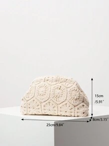 Bolso de mano tejido con diseño floral hueco, embrague minimalista y versátil, bolso de clip bohemio, bolso casual de vacaciones, bolso de maquillaje para fiestas, bolso de playa (patrón aleatorio)
