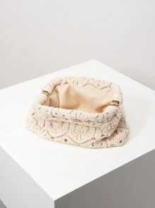 Bolso de mano tejido con diseño floral hueco, embrague minimalista y versátil, bolso de clip bohemio, bolso casual de vacaciones, bolso de maquillaje para fiestas, bolso de playa (patrón aleatorio)