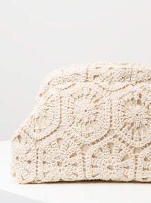 Bolso de mano tejido con diseño floral hueco, embrague minimalista y versátil, bolso de clip bohemio, bolso casual de vacaciones, bolso de maquillaje para fiestas, bolso de playa (patrón aleatorio)