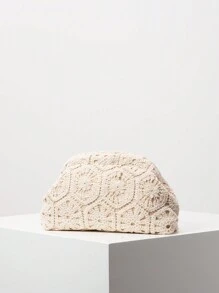 Bolso de mano tejido con diseño floral hueco, embrague minimalista y versátil, bolso de clip bohemio, bolso casual de vacaciones, bolso de maquillaje para fiestas, bolso de playa (patrón aleatorio)