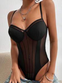 Women's Sensual One-Body Set, With Lace And Mesh, Sculptural Design And Backless, Sleeveless Corsair Jumpsuit, Perfect For Club Nights, Parties And Rave Events - màu đen - Xem 4
